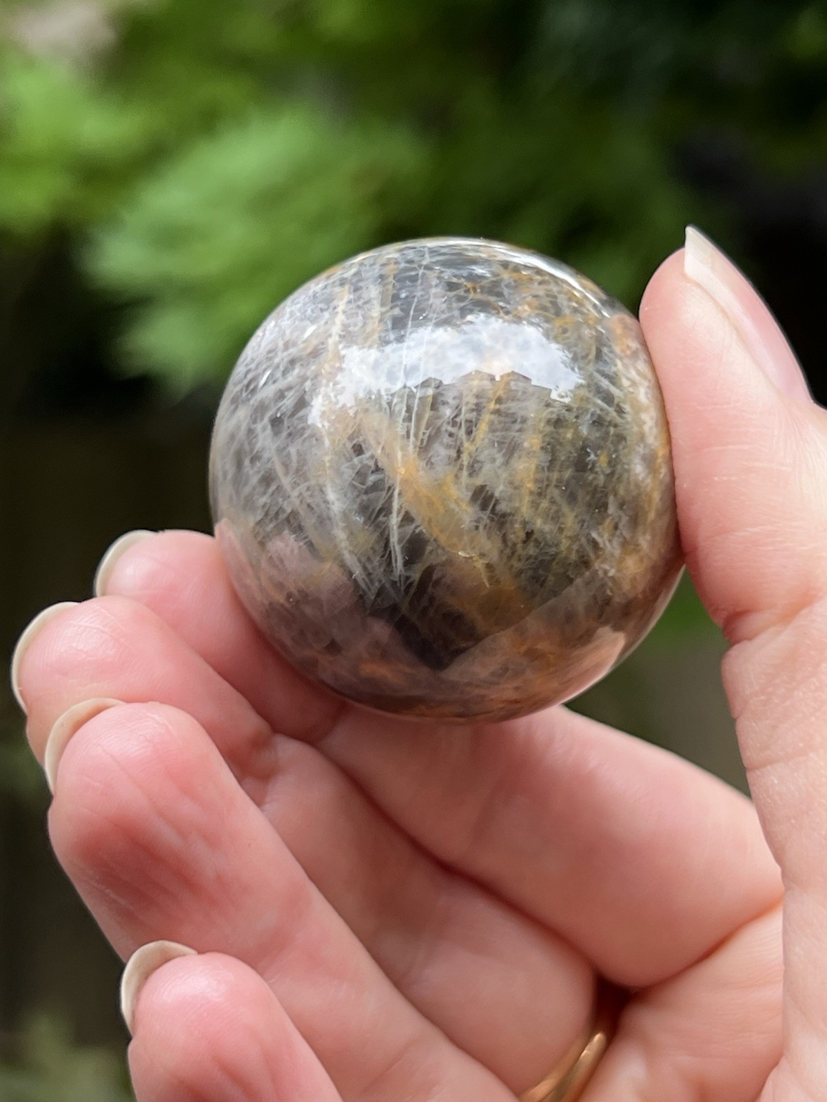 Black Moonstone Crystal Ball / Intuition / Empathy / Calming AAA+ 69g 37mm 23
