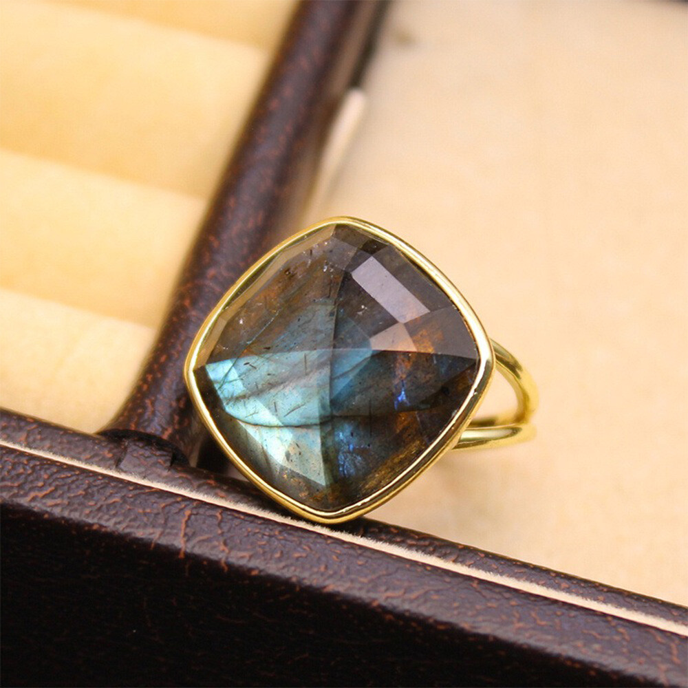 1pc Adjustable Chakra Crystal Rings Gemstone Square Faceted Quartz Jewerly Gifts