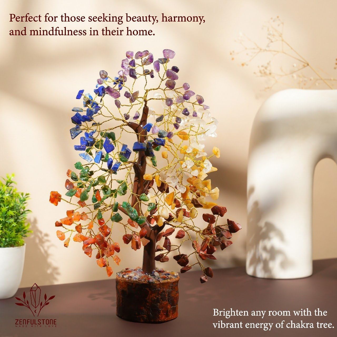 Handcrafted 7 Chakra Tree of Life Crystal Decor – Positive Energy Gemstone Tree
