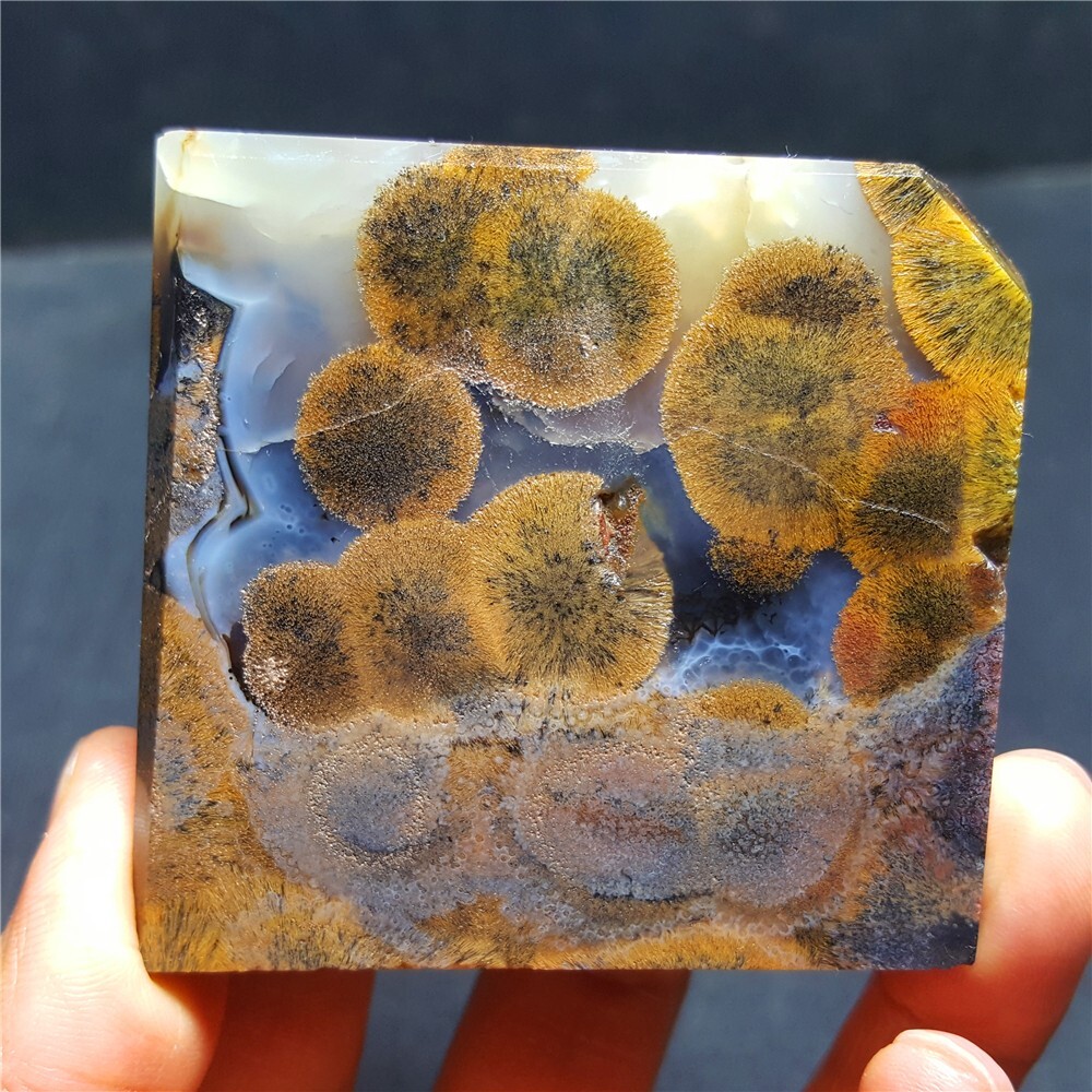 238.3g Natural polished Golden Hair agate Madagascar 53A43+