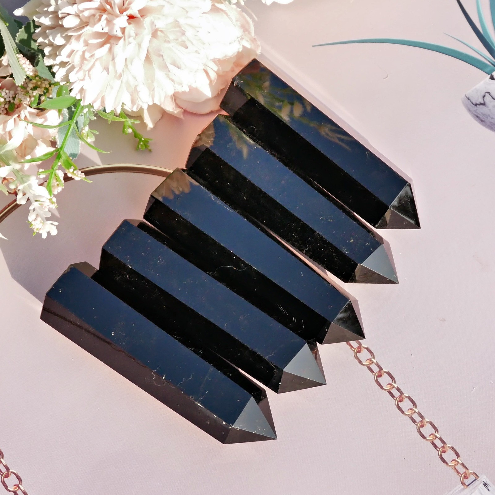 Black Obsidian Crystal Point Obelisk 3″ Natural Volcanic Glass Tower Healing 1PC