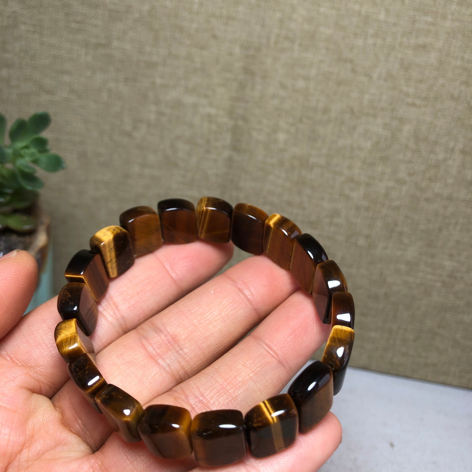 Rare Natural yellow tiger eye Crystal chain aspect beads bracelet 29g A4751