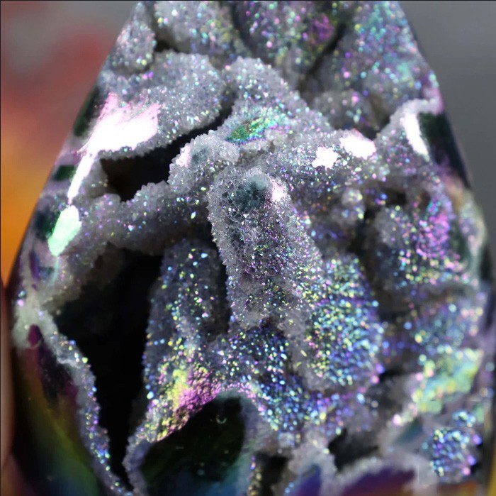 150-200g Titanium Angel Aura Sphalerite Flame Tower Rainbow Crystal Cluster