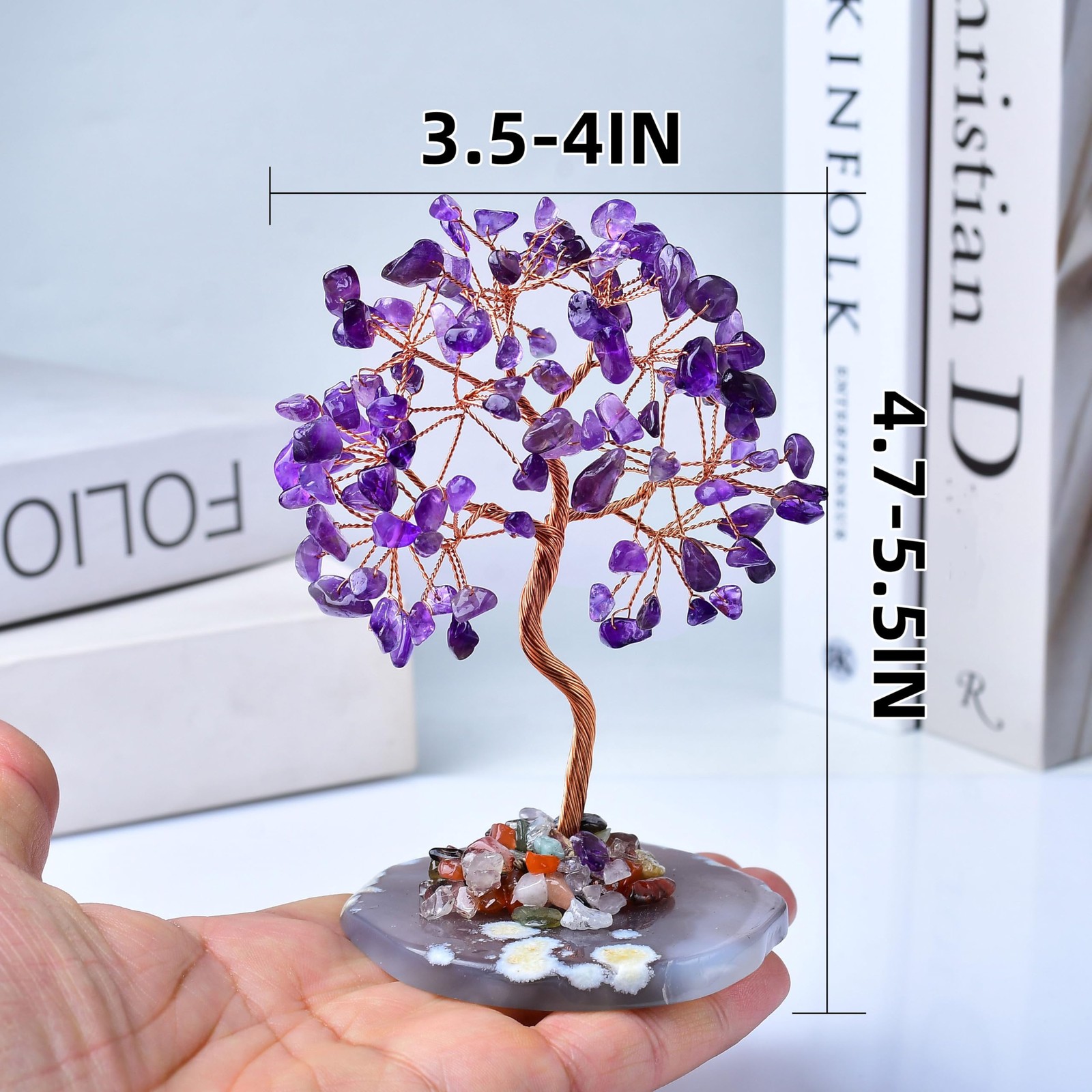 Natural Amethyst Healing Crystal Tree of Life with Agate Base, Handmade Spiri…