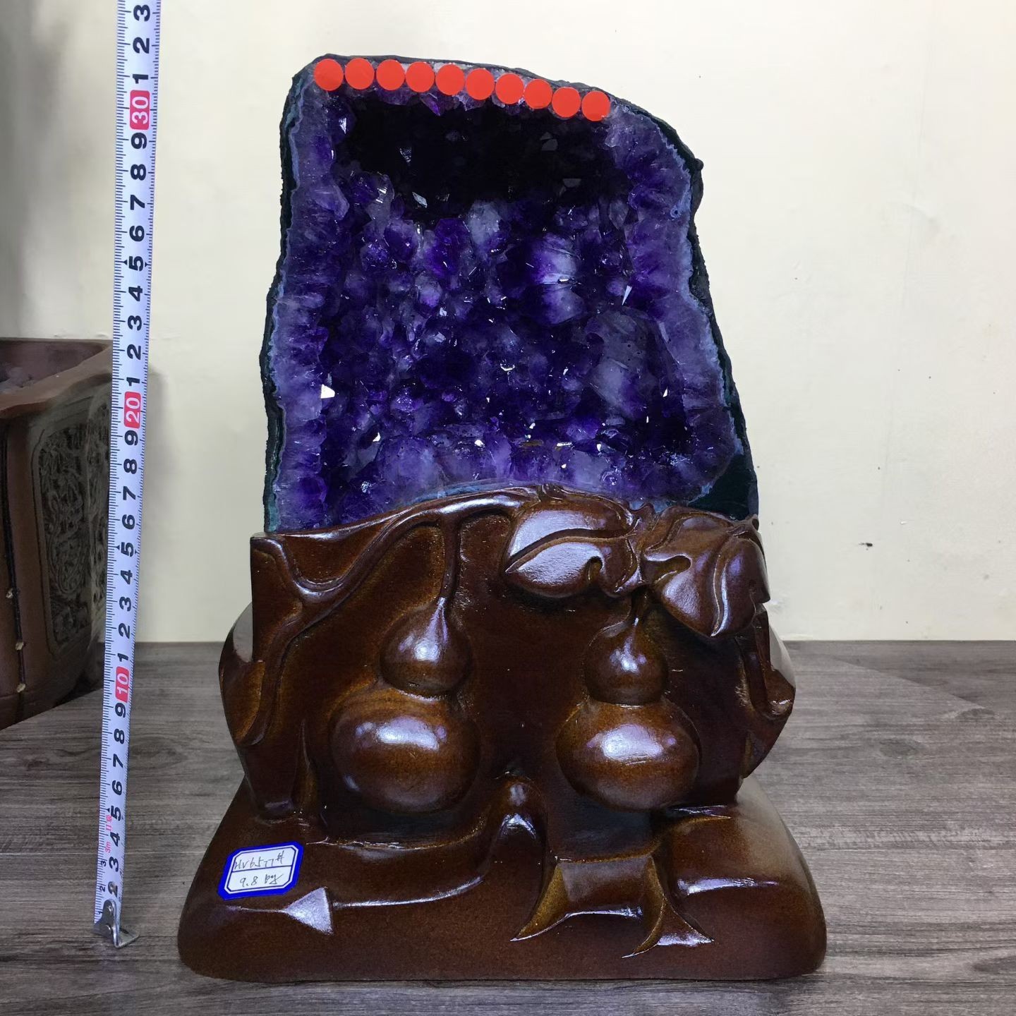 21.56LB Top Natural Amethyst Geode Quartz Crystal Cathedral Healing Decor +Stand
