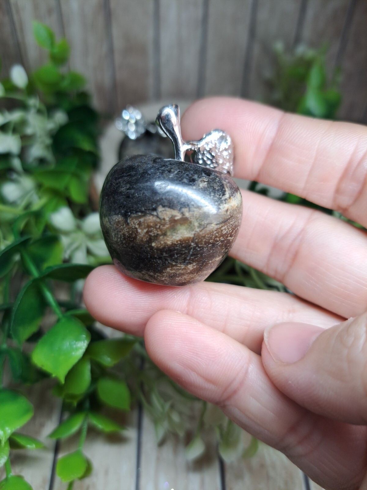 Picture Jasper Crystal Apple Carving 3.5cm ONE Thank you Gift Teacher etc