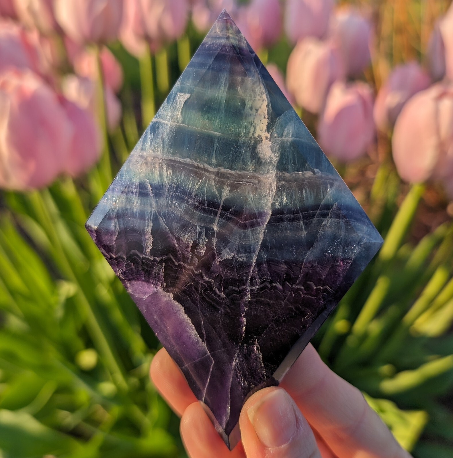Rainbow Fluorite Carving Diamond Rhombus Crystal Gemstone Nice Mineral Reiki