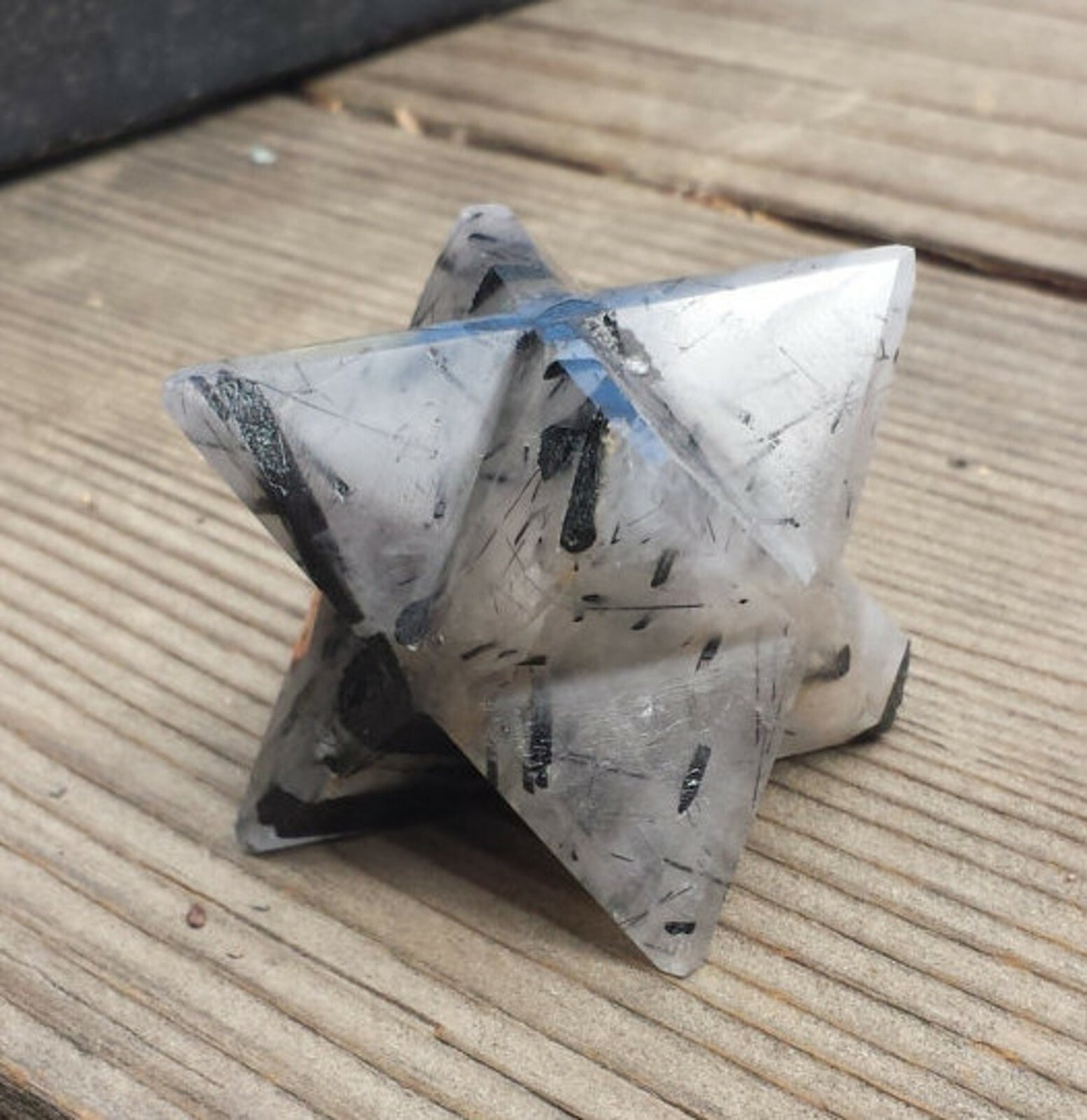 LARGE (50mm) TOURMALATED QUARTZ GEMSTONE MERKABA STAR (ONE) – BUY IT NOW