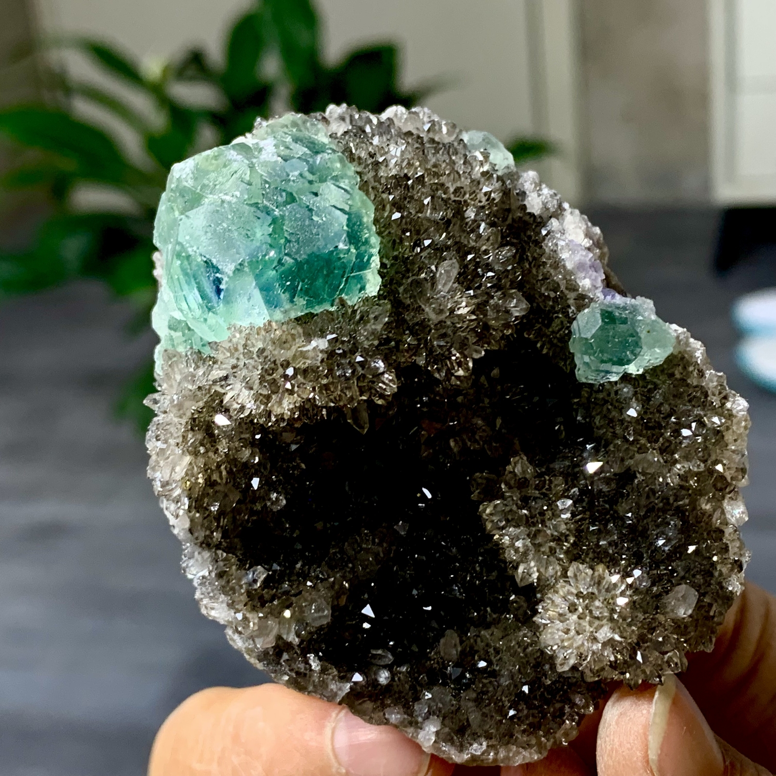 163G Rare Transparent blue-green Cube Fluorite Mineral Crystal Specimen/China