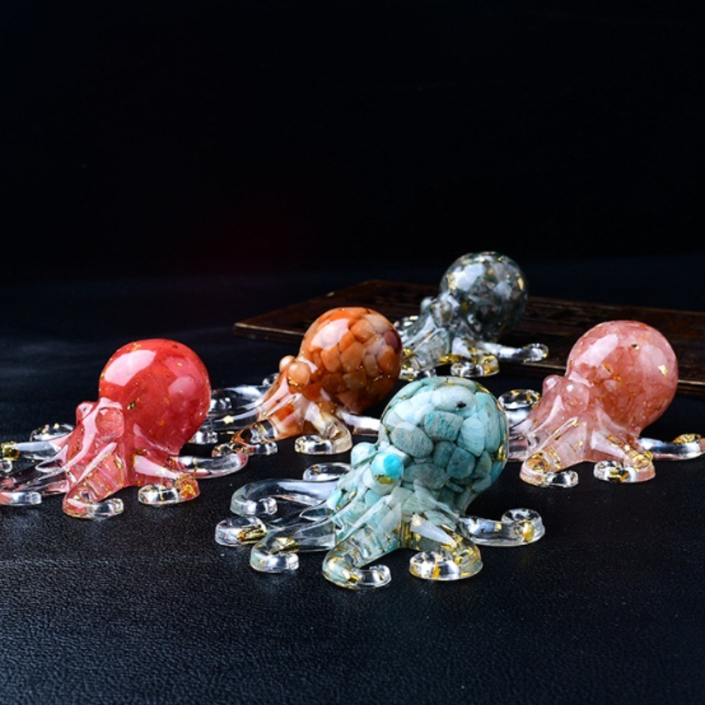 Natural Crystal Chips Resin Octopus Handmade Reiki Healing Desk Energy Decor
