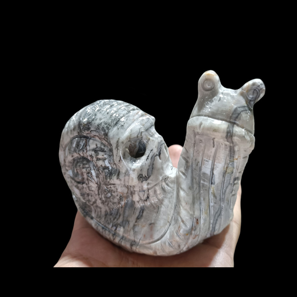 1pc Natural Picasso Quartz Crystal Skulls Healing Carved 4.2″ Snail Skull 1.1LB