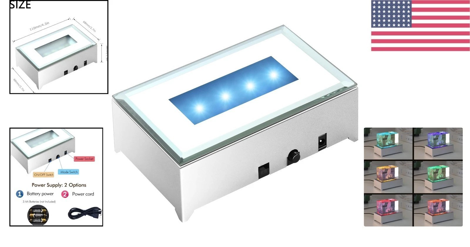 LED Multicolor Crystal Light Base – Elegant Pedestal for 3D Glass Art Display