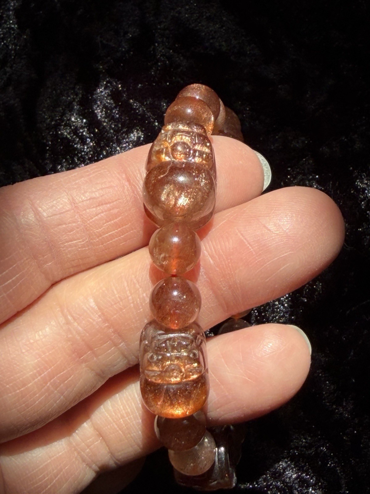 14mm Natural Pixiu Sunstone Flashy Crystal Bracelet Fits 7-7.5” Wrists