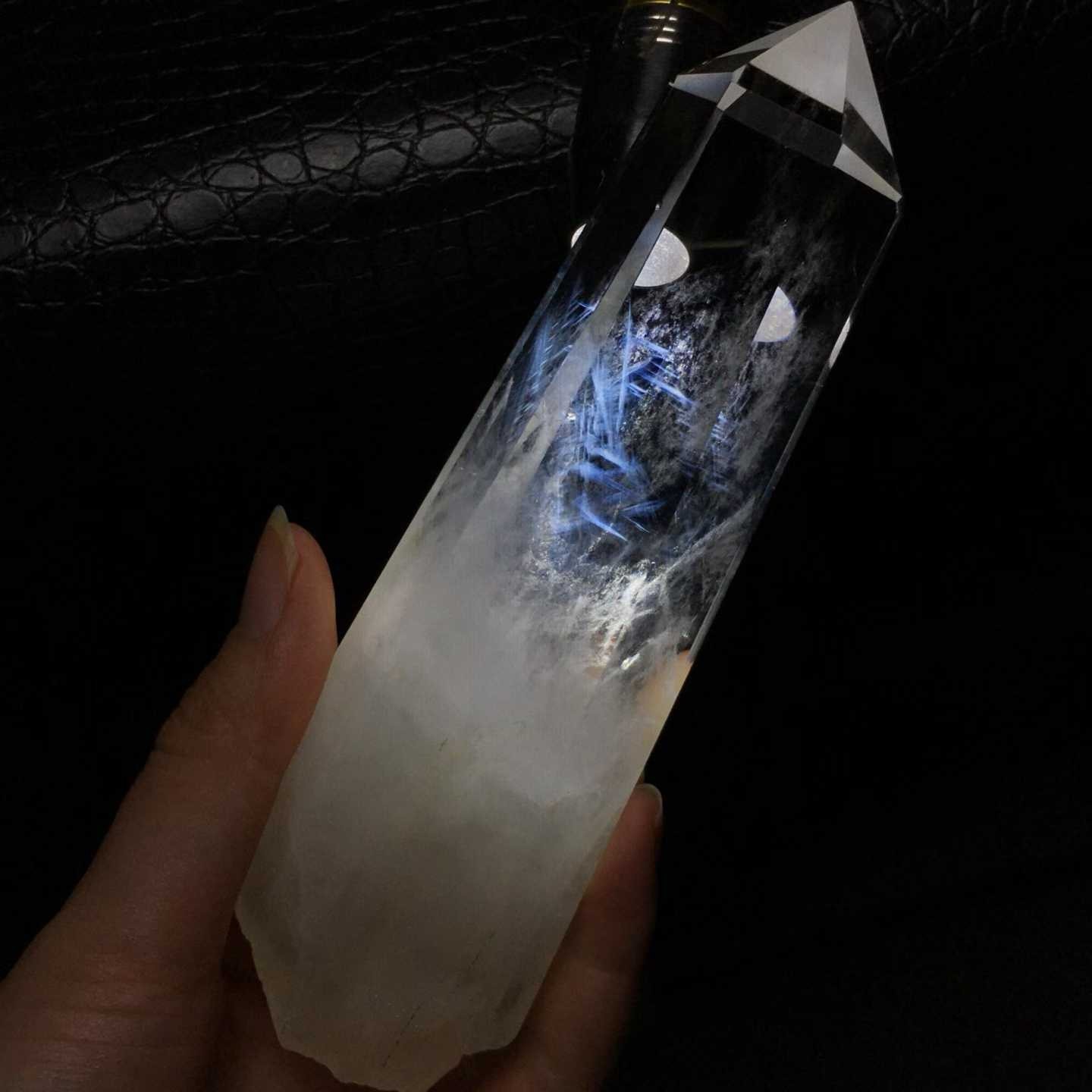 333g natural clear quartz obelisk blue needle crystal point energy healing