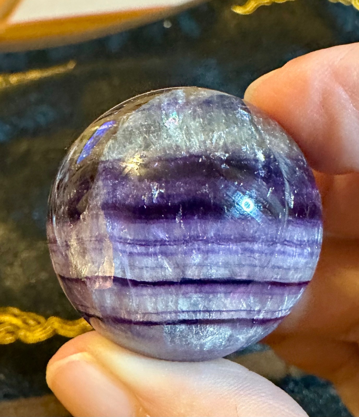 Banded purple fluorite sphere with USB multicolor light stand Free shipping
