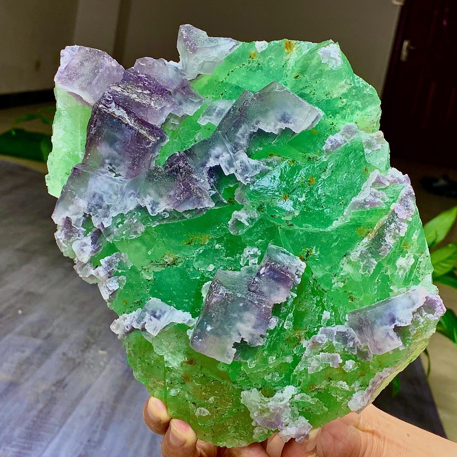 7.2LB Rare transparent green purple cubic Zhejiang fluorite mineral sample