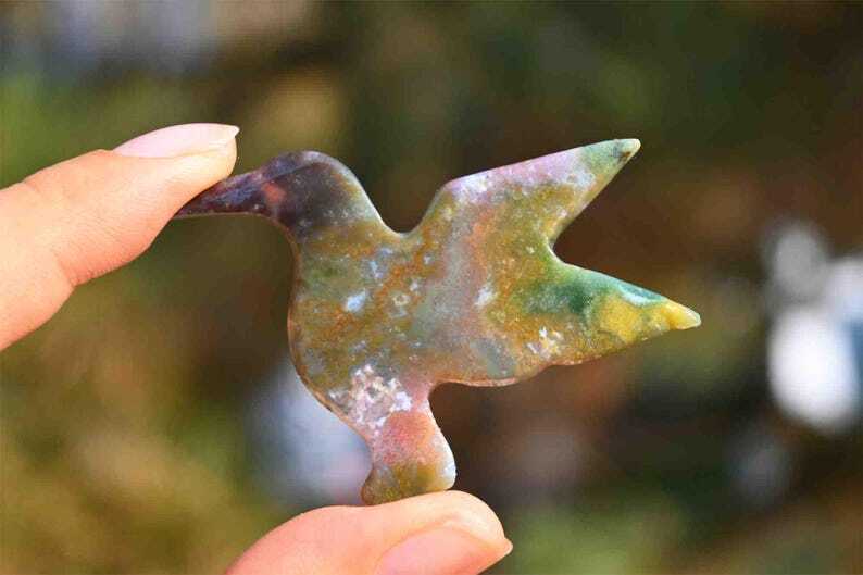 1.6”Natural Ocean jasper Hummingbird Reiki Crystal skull carved Healing gift 1x