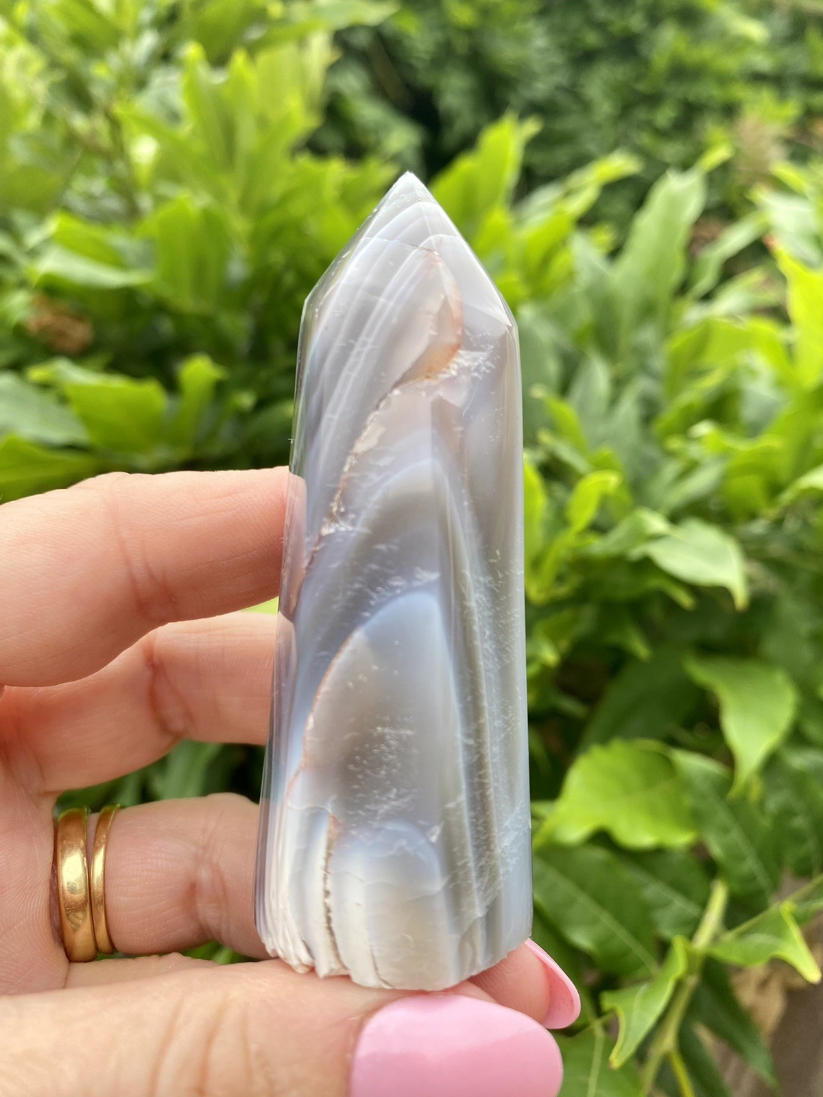 Crystal Orca Agate Tower Heal Meditate Black White Pattern Whale 82g 7.8cm H
