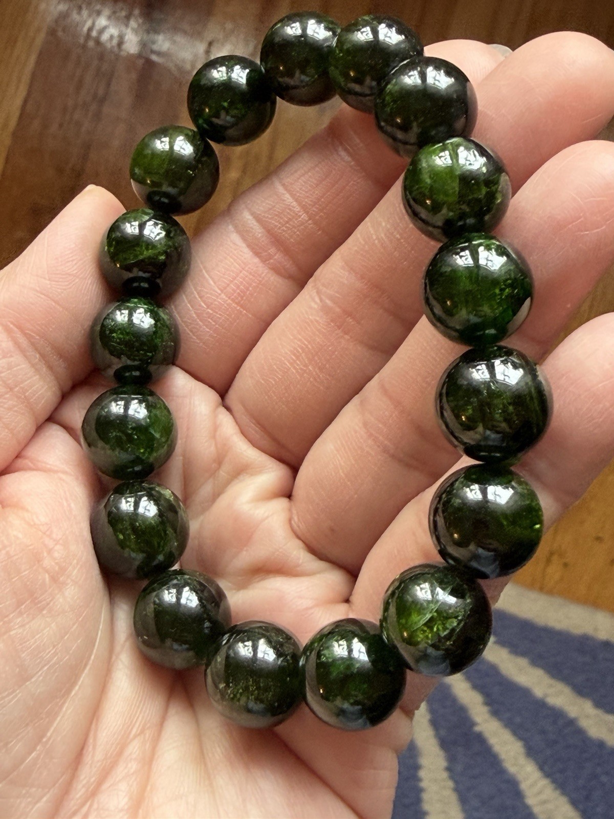 12mm Natural Chrome Diopside Crystal Bracelet 7.5”-7.75” Wrists