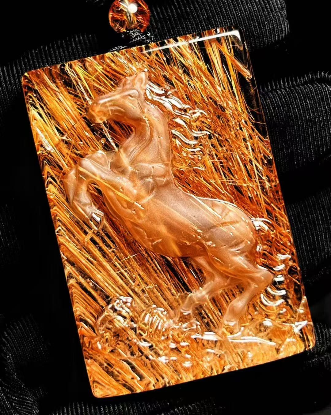50*34*12mm Rare Natural Gold Rutilated Quartz Titanium Crystal Pendant 1pc