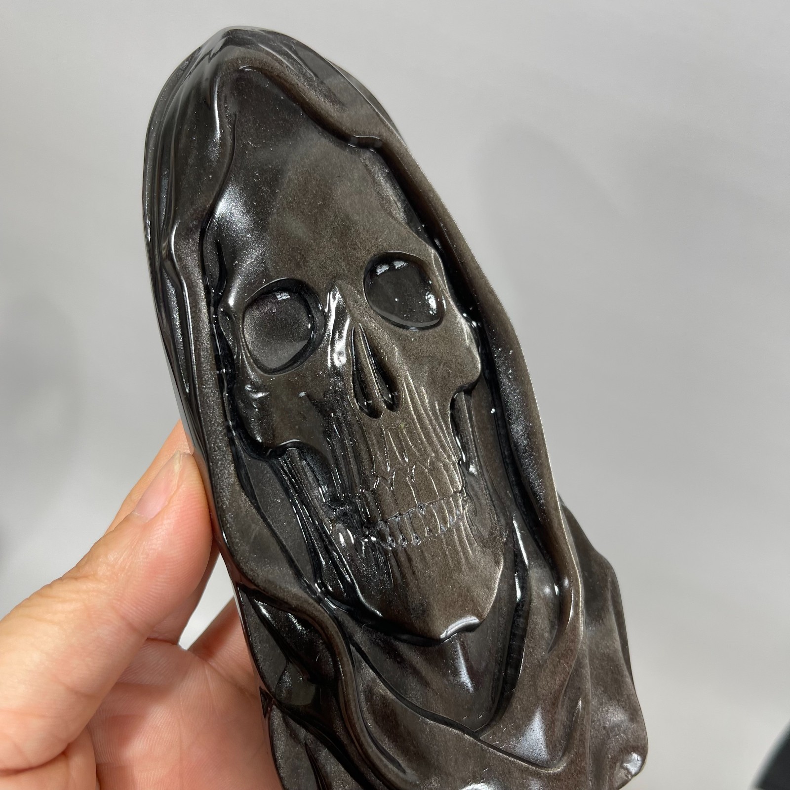 1 pcs Silver Sheen Obsidian Quartz Carved Crystal Skull Reiki Healing