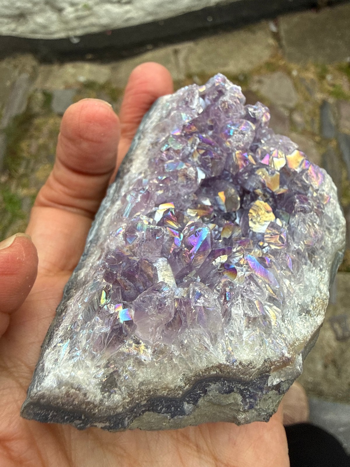 Amethyst Titanium Aura Crystal cluster rough raw Healing confidence Flashes