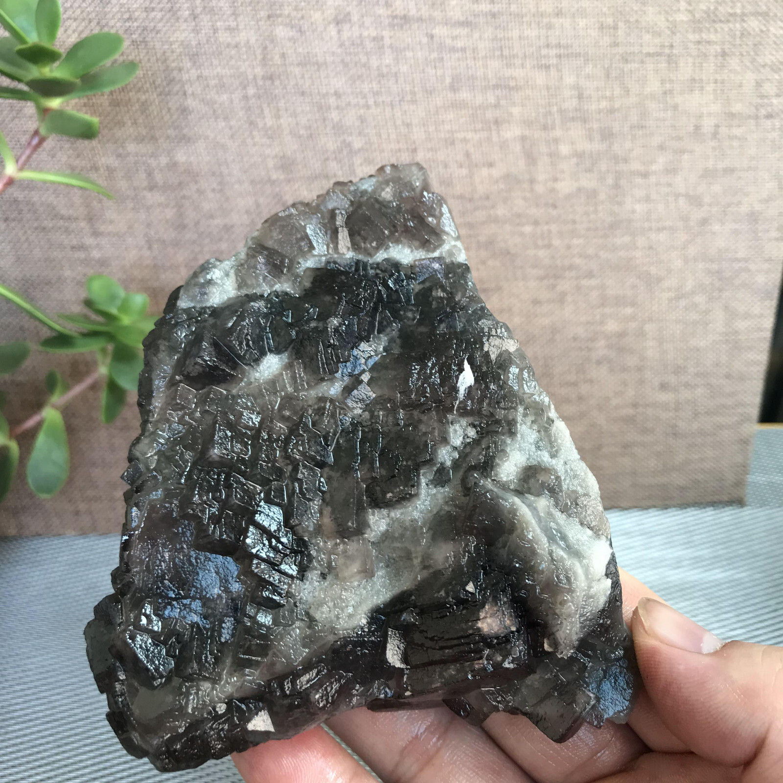 112mm NATURAL Grey Cubic FLUORITE Crystal Cluster Mineral Specimen 552g A1283