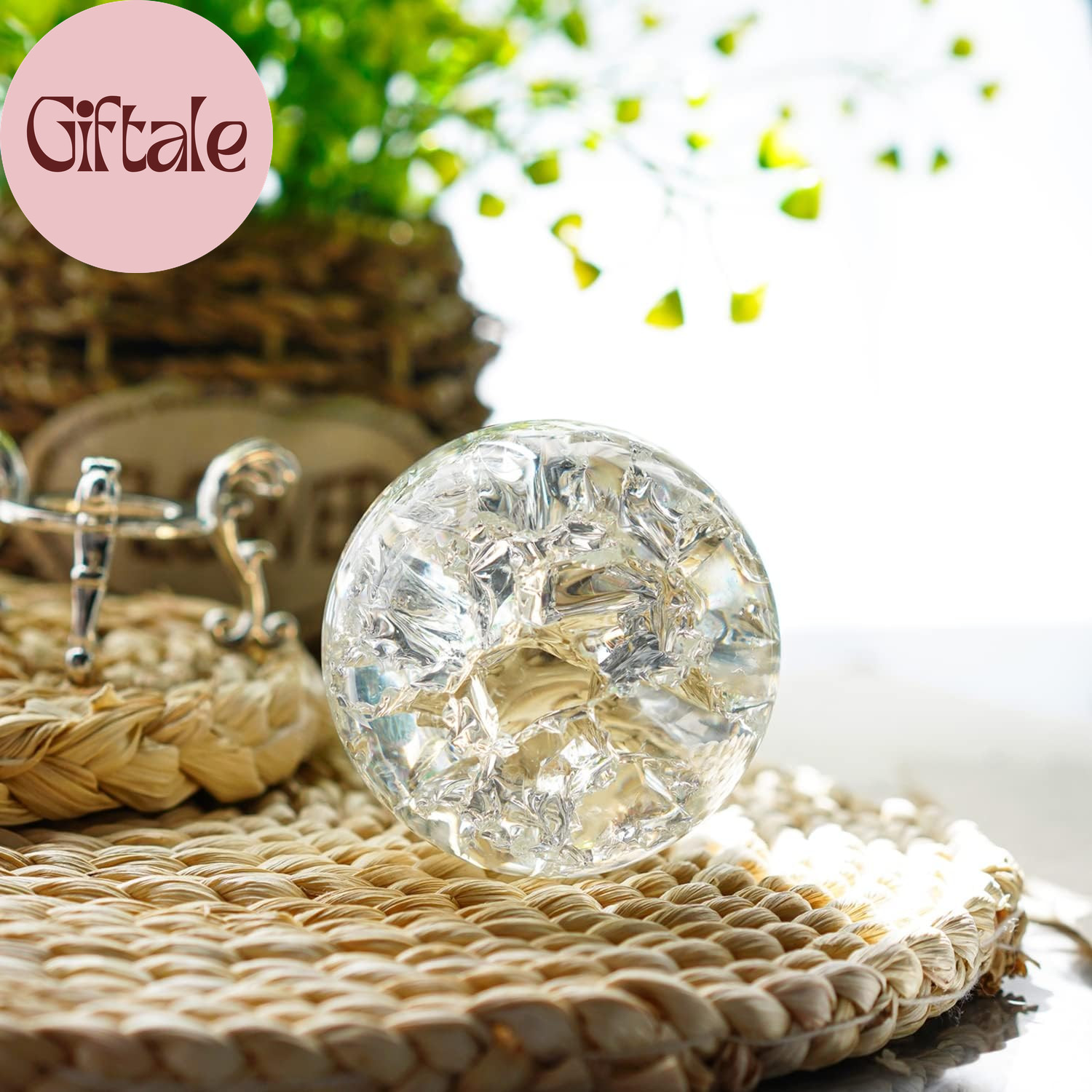 60Mm Ice Cracked Crystal Ball Paperweight Crystal Glass Sphere with Stand for Ch