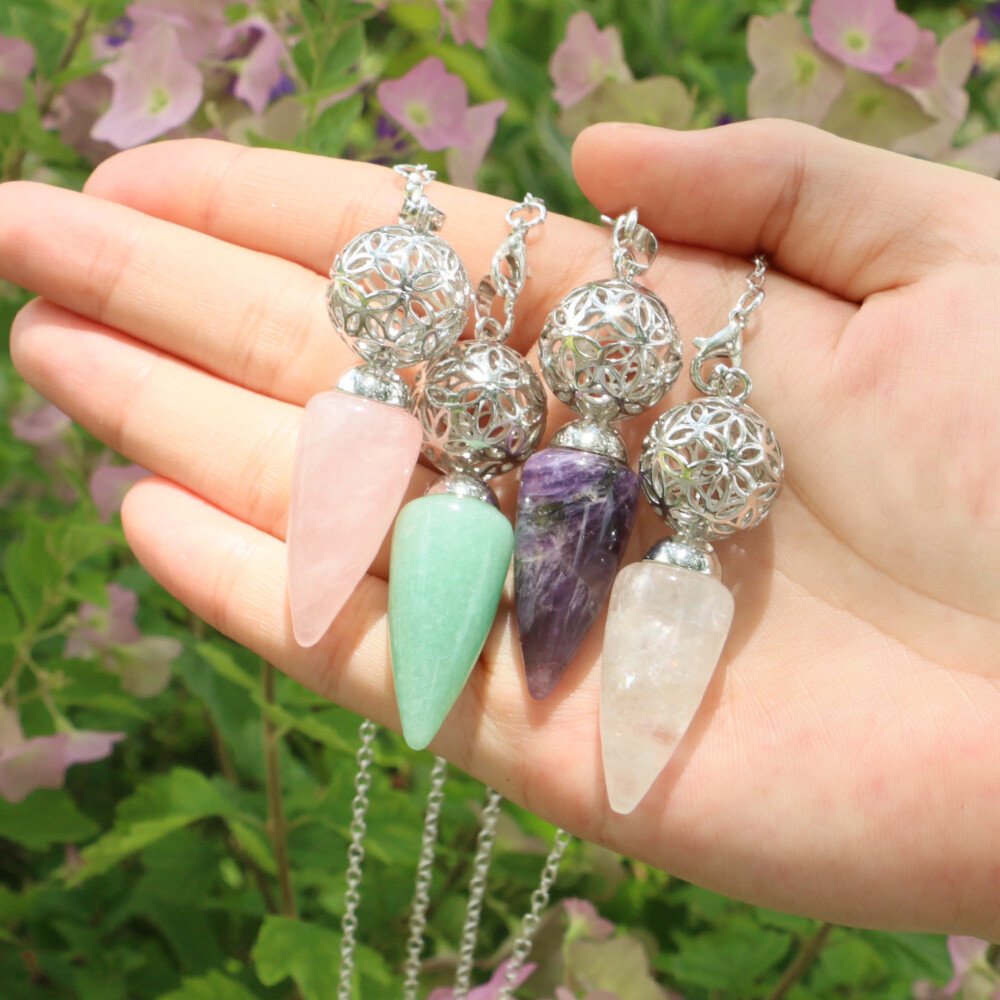 1pc Bullet Cone Crystal Chakra Chain Pendulum Quartz Stone Metal Dowsing Pendant