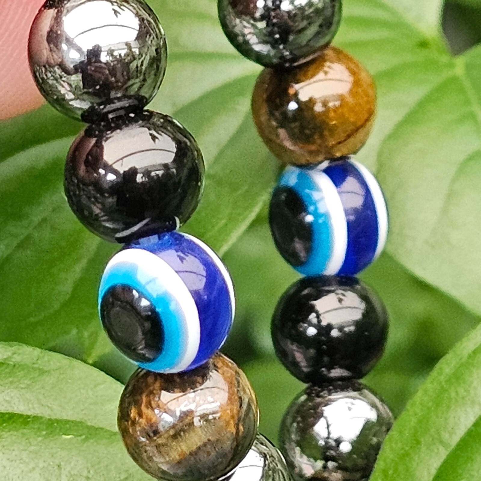 Evil Eye Protection Bracelet Hematite Obsidian Tigers Eye Gemstone Jewellery