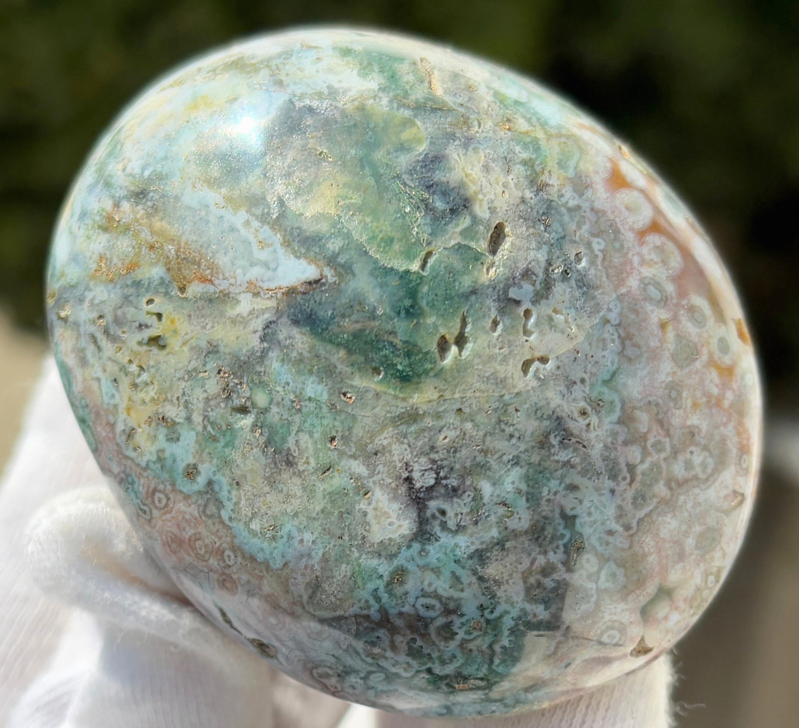 151g 2.48″ CHUNKY OCEAN JASPER PALMSTONE OJ PALM STONE TEXTURED MOTTLING ORBs