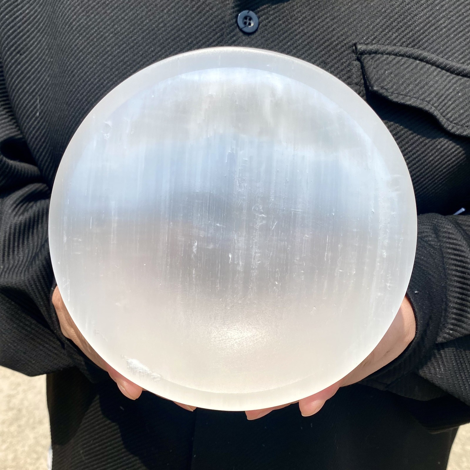 2.8LB Selenate crystal carved smooth polished circular plate for healing spiritu