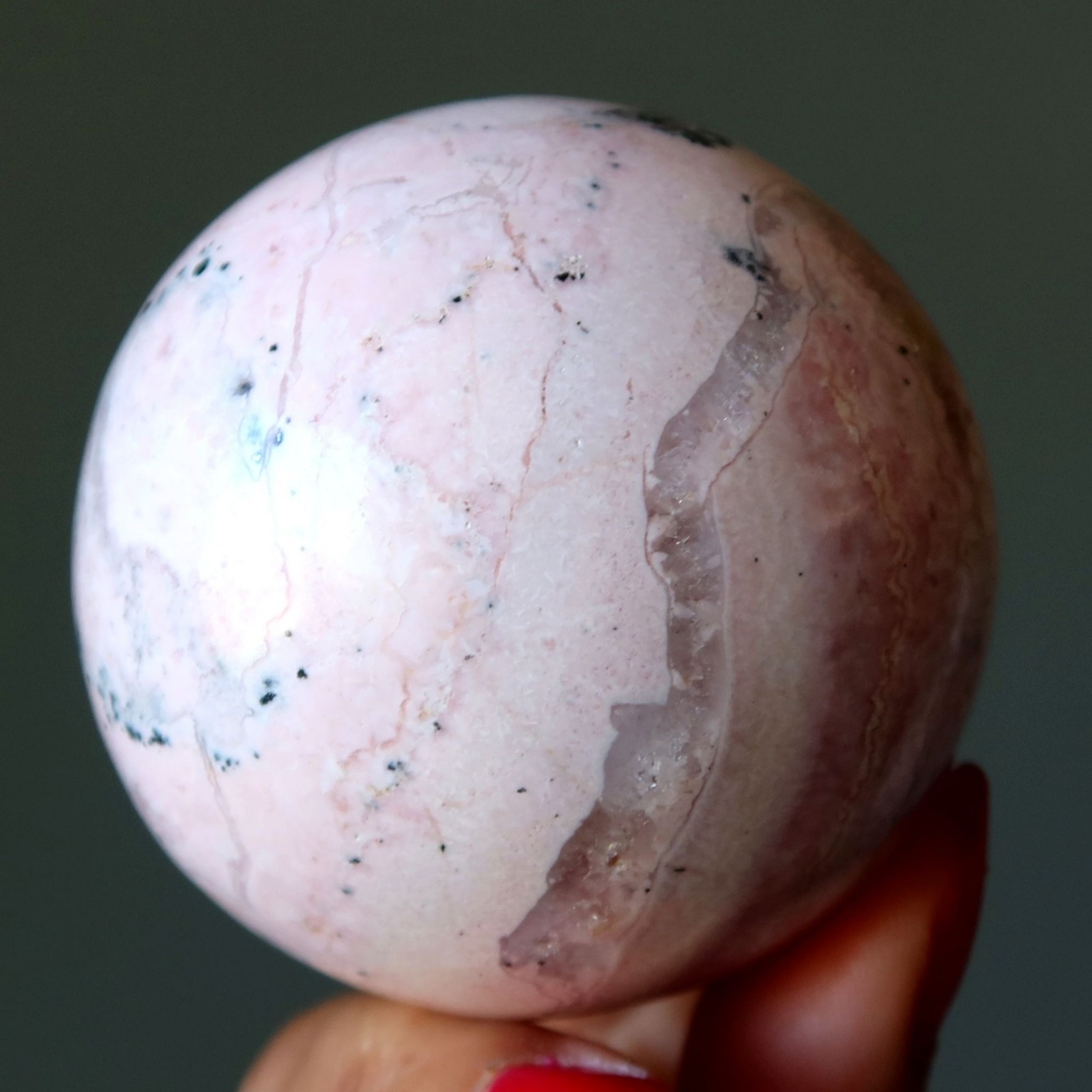 Rhodonite Sphere Wild Lover Crystal Ball Heart Chakra Pink Gemstone Orb 2.3″