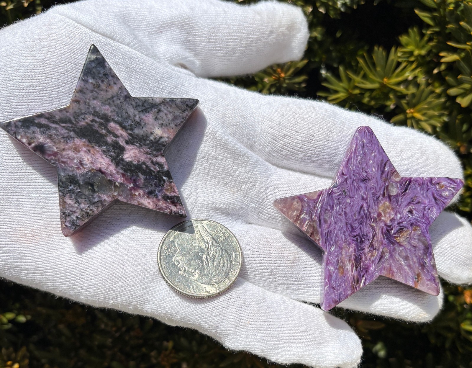 USA SALE 61g LOT 2 CHAROITE STARS STAR PALMSTONES PALMSTONE Palm Stone Stones