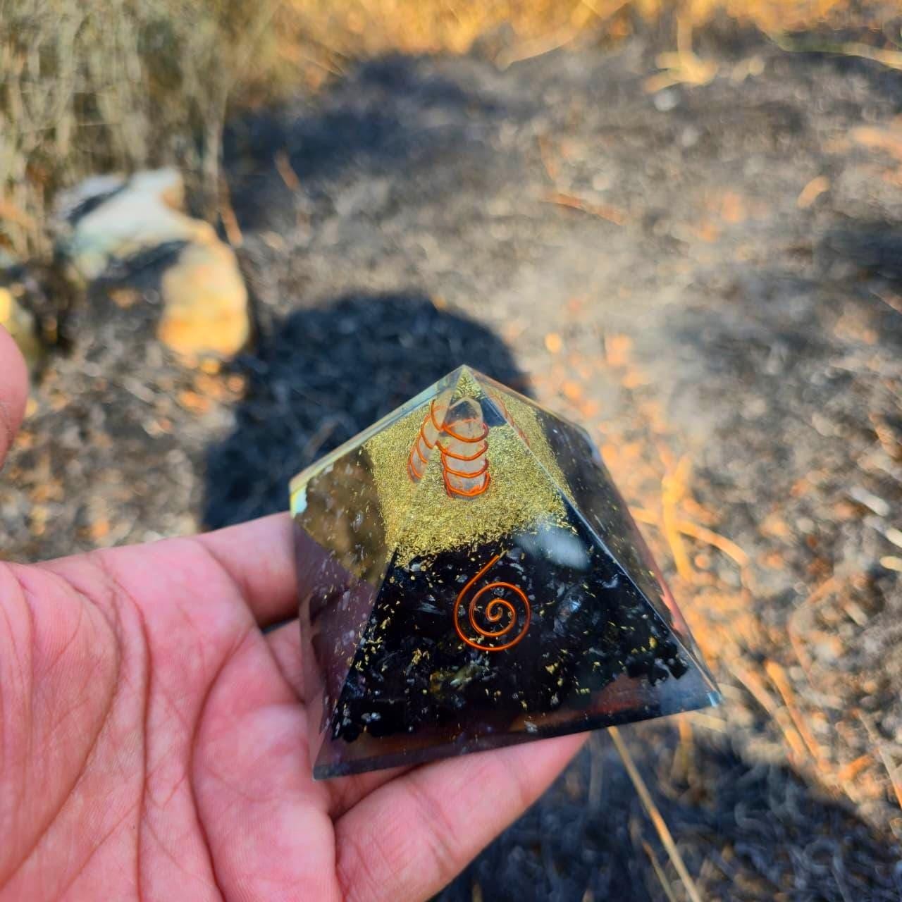 Black Tourmaline Orgone Pyramid EMF Protection Healing Crystal Root Chakra