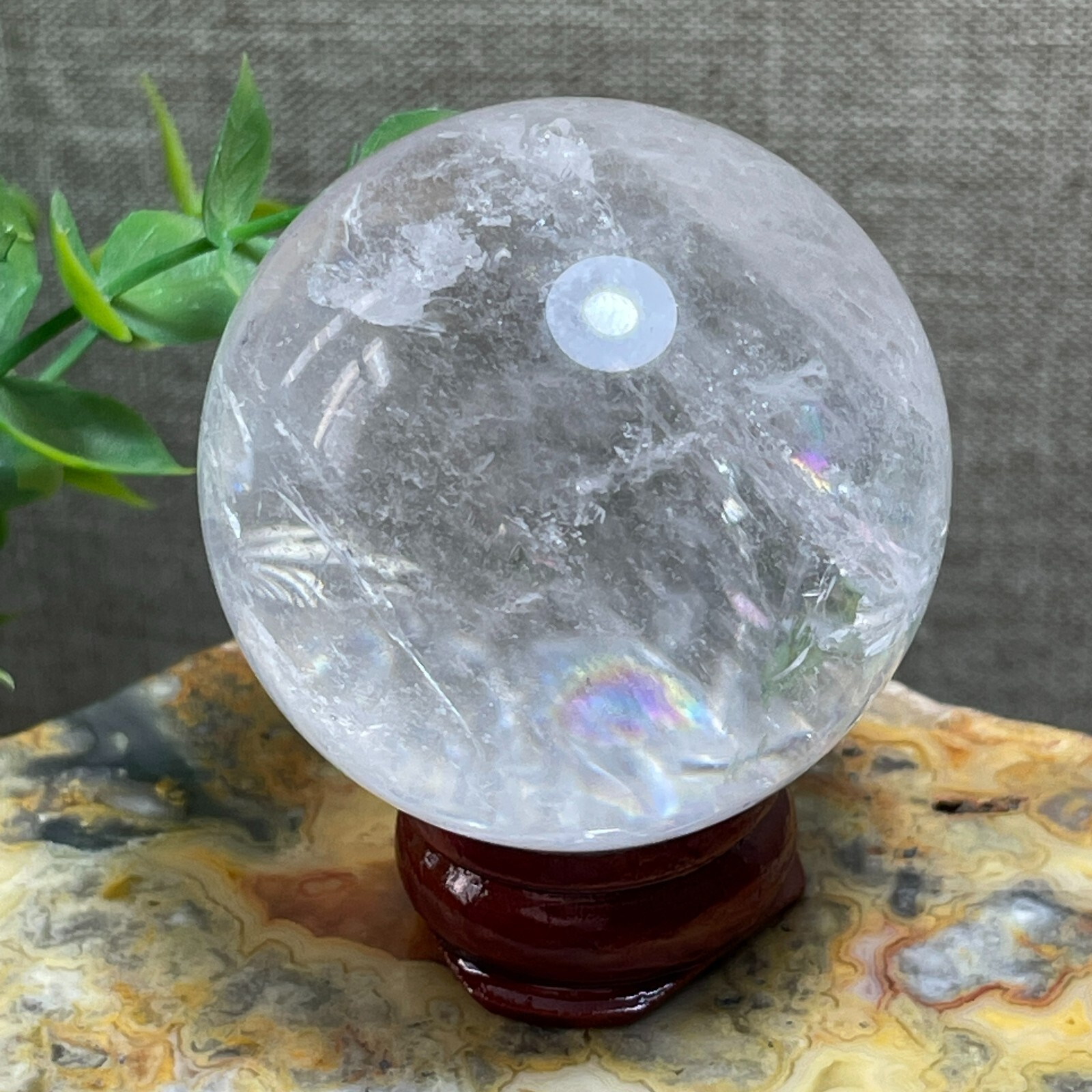 rainbow White Clear stone Sphere Ball Healing original stone decoration 113g A1
