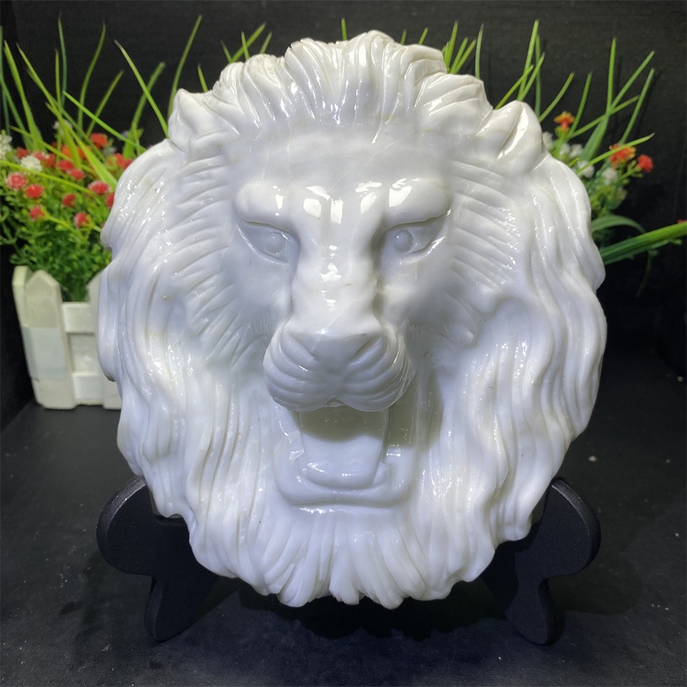 Random 1pc 3LB 6.8″ Good Natural White Jade Lion Statue Crystal Carving Decor