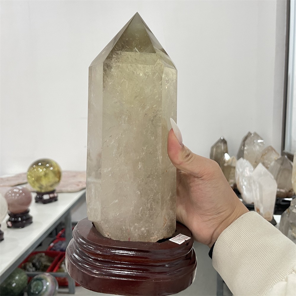4.8LB 9.8″ Natural Smoky Quartz Obelisk Tower Crystal Quartz Healing+stand