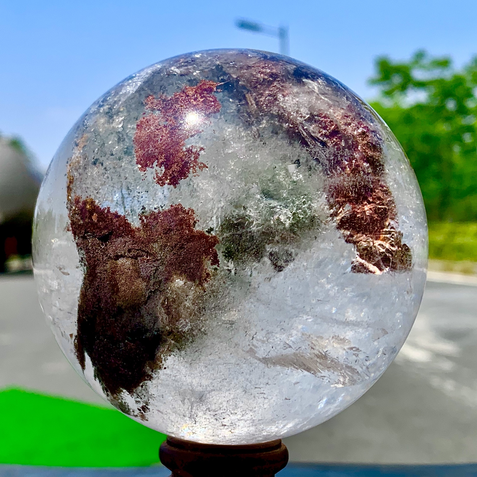 1.92LB Natural Green garden ghost Quartz Ball Crystal Sphere Mineral Specimen