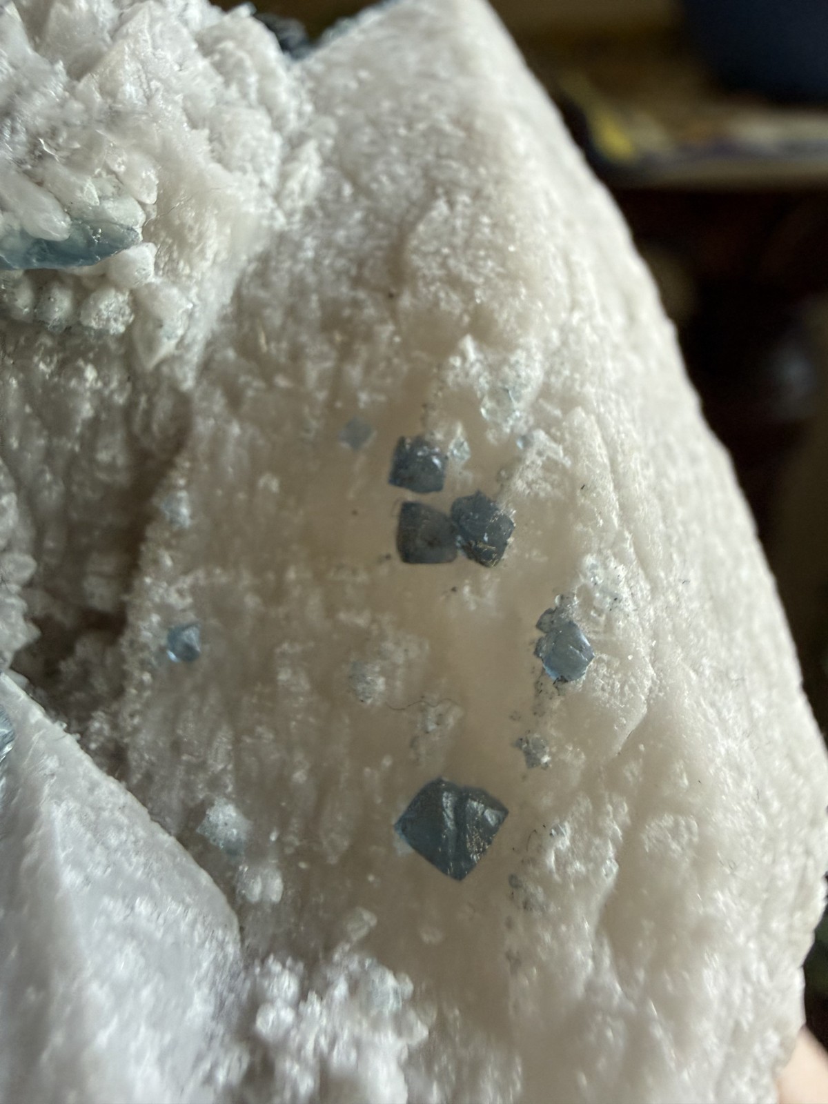 Irradiated Blue Fluorite Crystal in White Candle Quartz – 10.58 oz