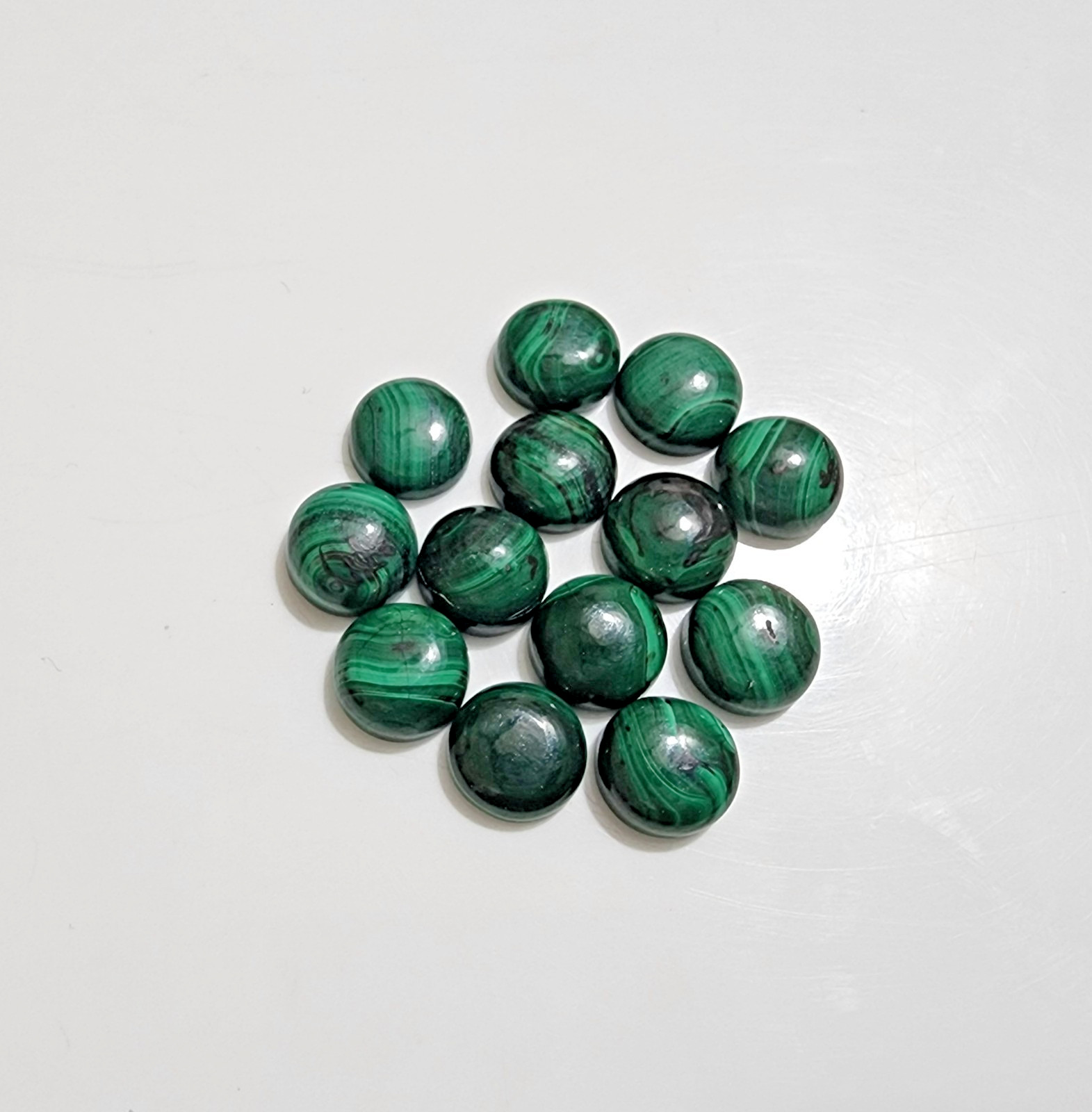Green Malachite Round Cabochon Cut Stones Lot of 13 Natural Polished Gemstone