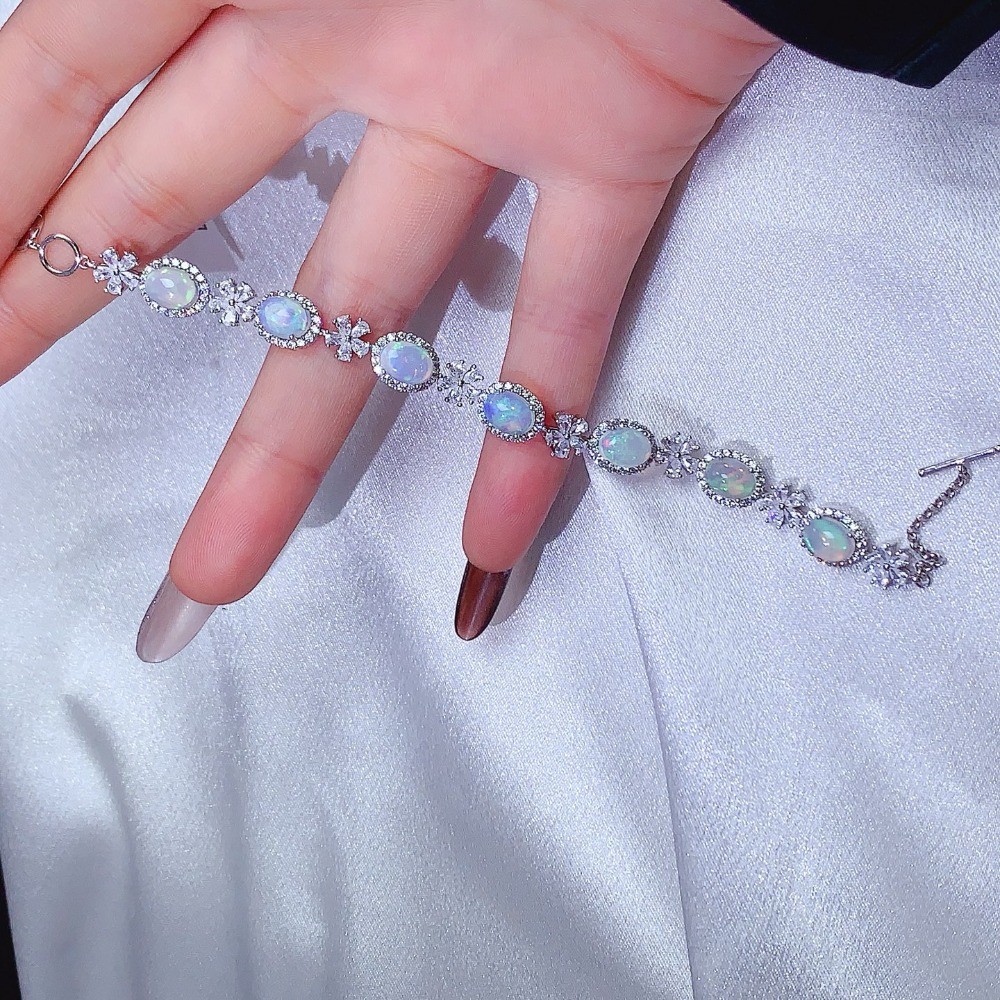 Natura oval opal bracelet Gemstone jewelry S925 Silver Plated 18K Gold Gift