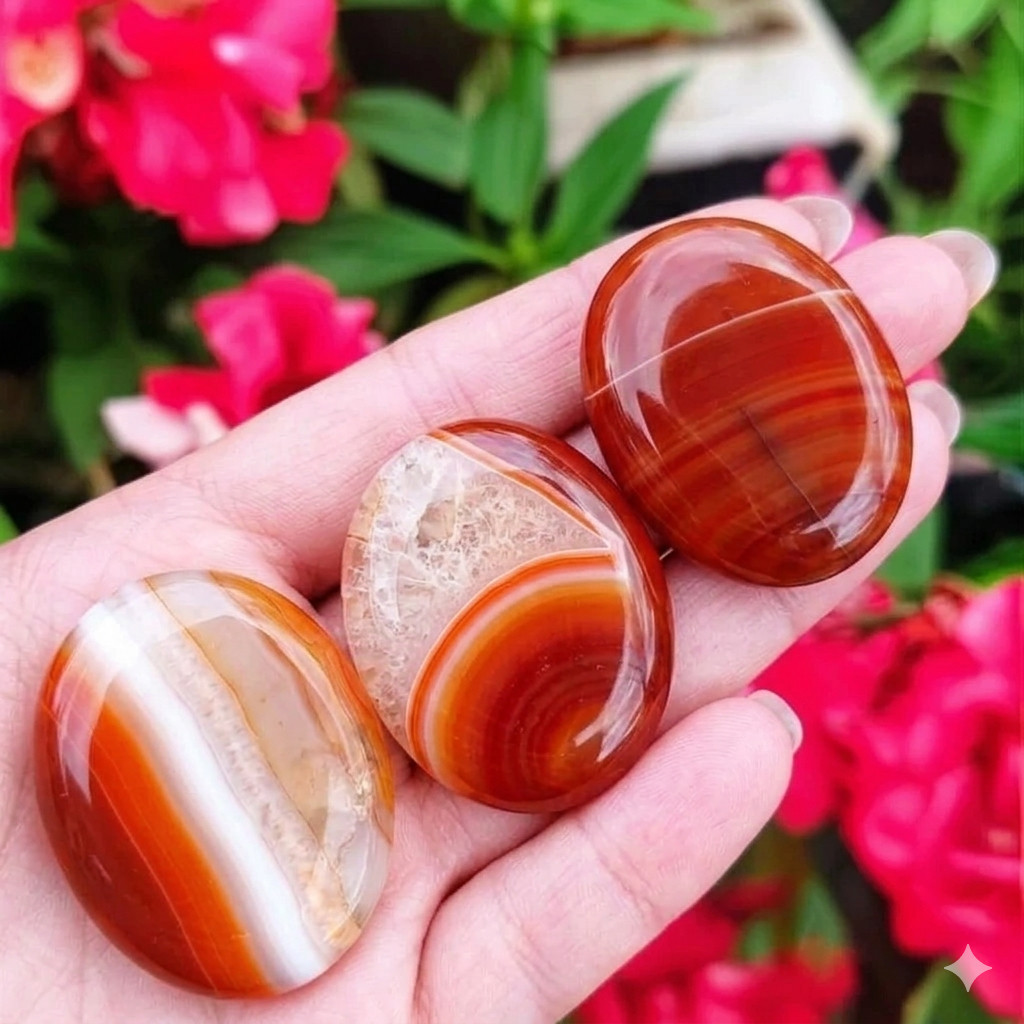 3PCS Natural Carnelian Worry Stones Healing Crystal Palm Polished Gemstone Set