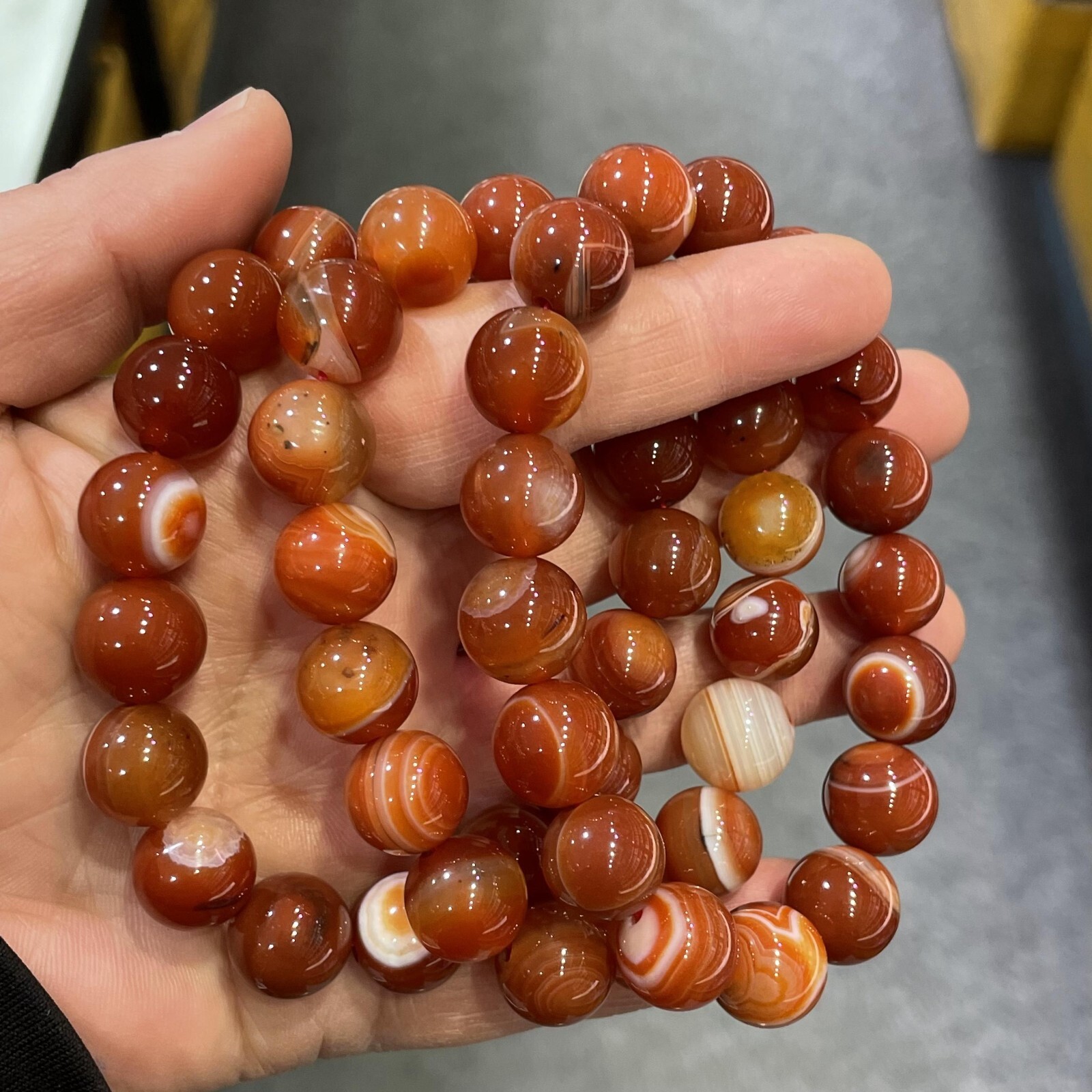 1pc 12mm Carnelian Red Agate Beaded Healing Reiki Stretchy Bracelet