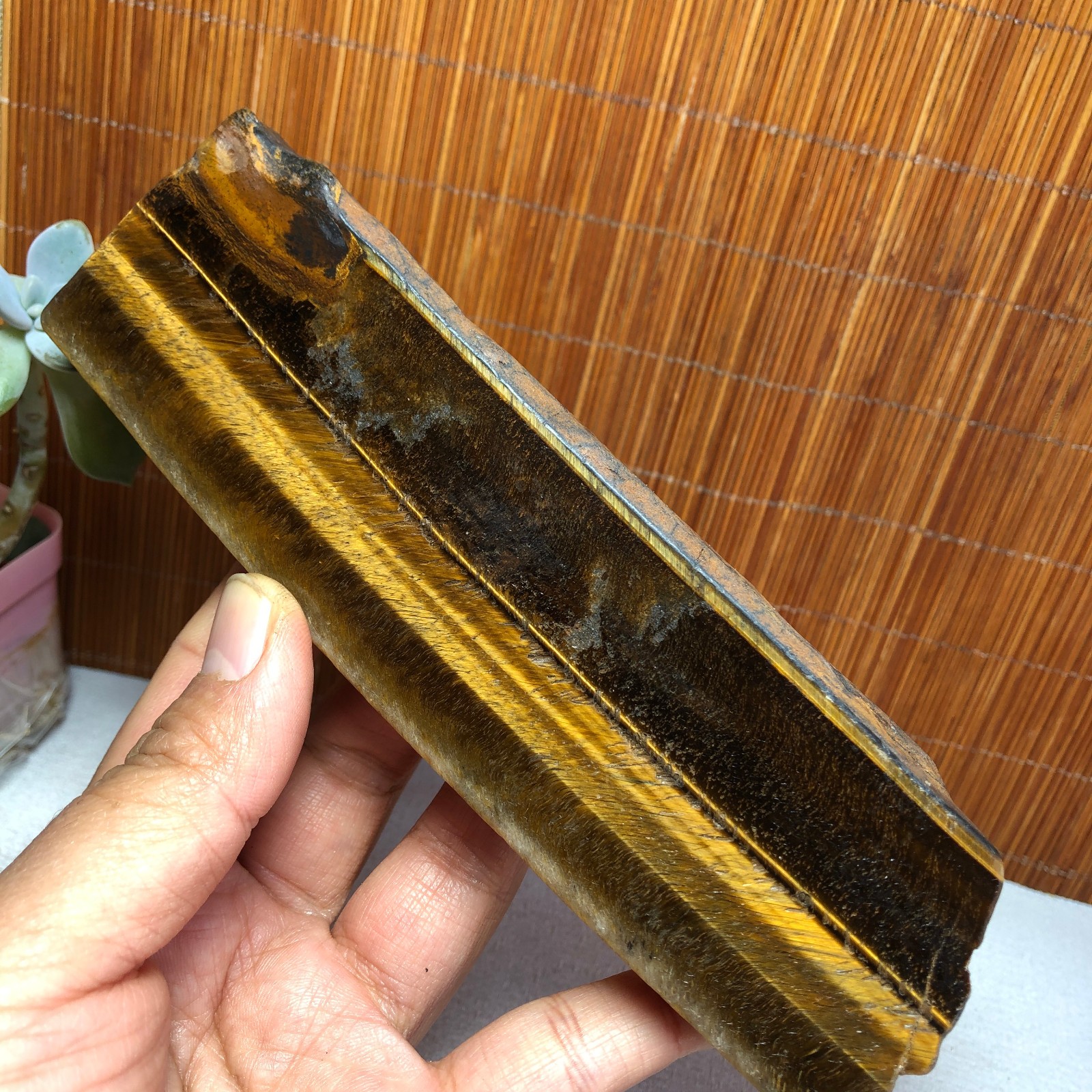 Natural Yellow Tiger Eye Crystal gemstone Polish Mineral Specimen 369g A2233