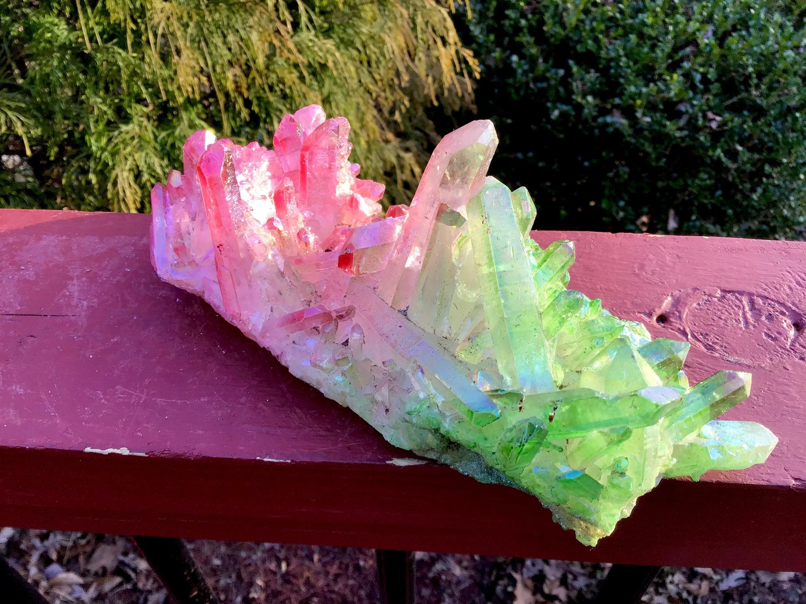 Pink & Green Aura Quartz Crystal Cluster ~ Large 1 Lb. 4 oz. ~ 7″ Long ~ Electr