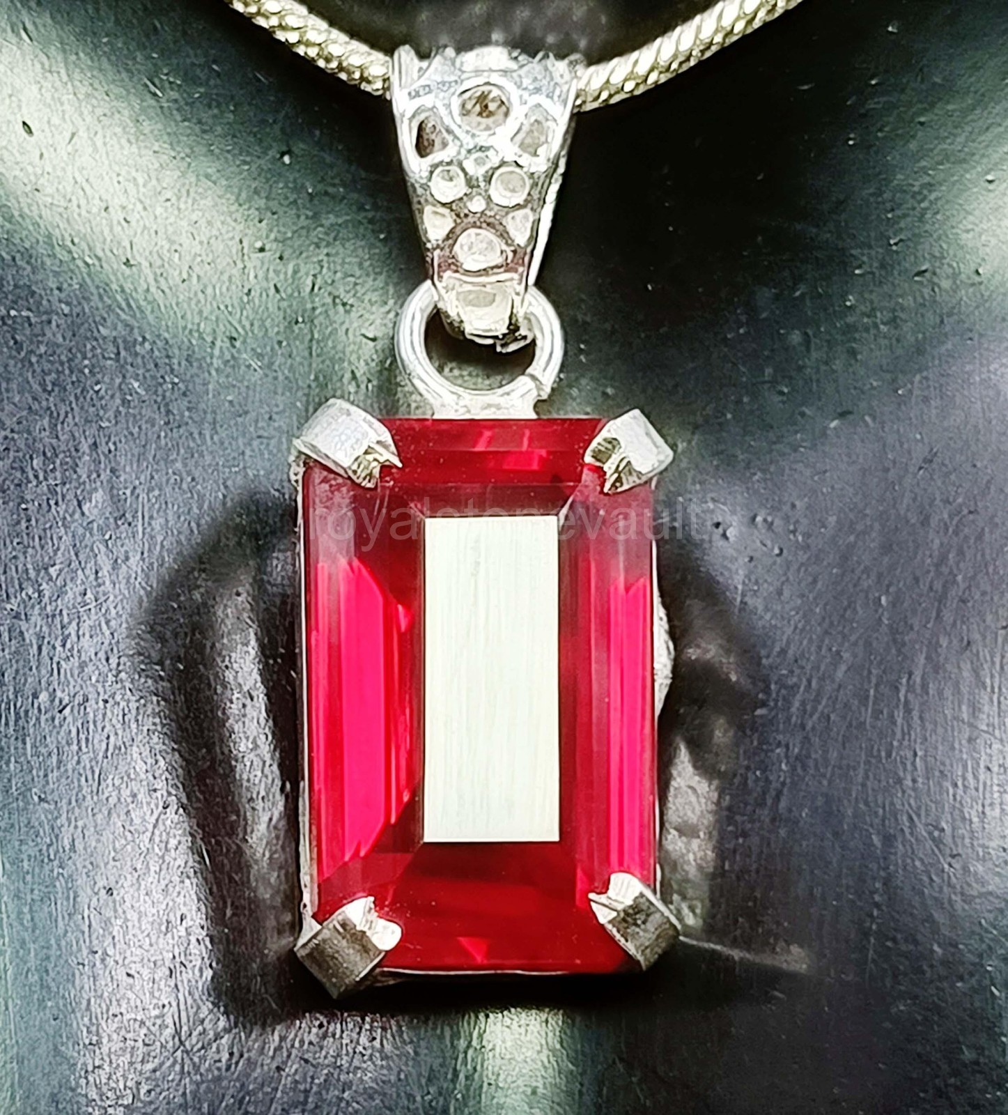 IGL Certified Natural 42.85Ct Red Ruby Pendant Emerald Cut 925 Solid Silver 5OSQ