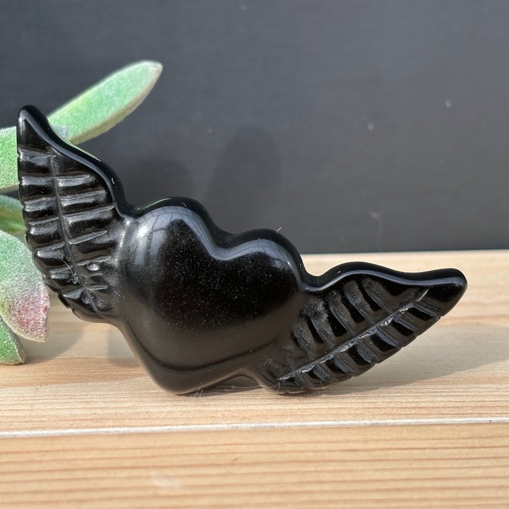 Natural Obsidian Quartz Love Wings Skull Carved Crystal Skull Reiki Healing