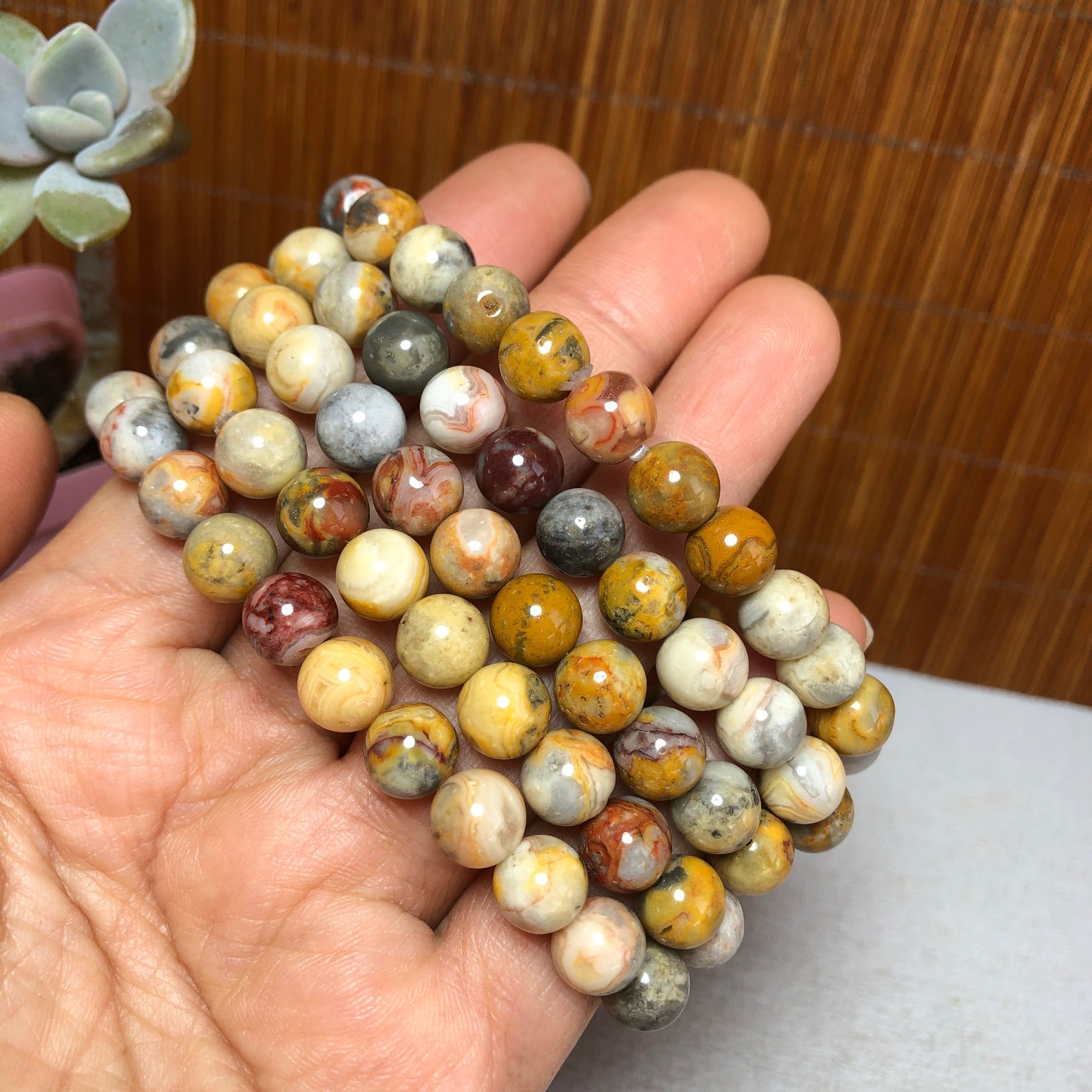 5Pcs Wholesal Natural Crazy agate bracelets Crystal ball sphere 8mm