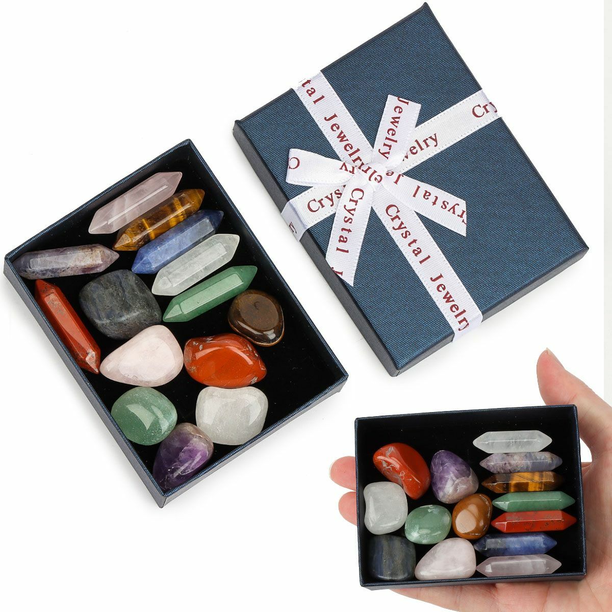 Set of 14 Healing Crystal Natural Gemstone Reiki Chakra Collection Stone Kits US